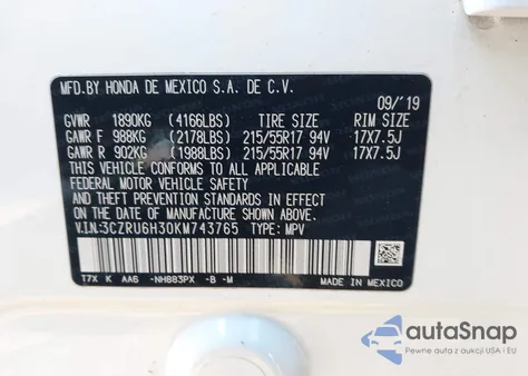 2019 Honda Hr-V Lx z USA, uszkodzony, nr VIN 3CZRU6H30KM743765